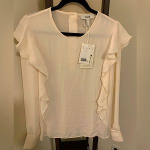 COS mock neck ruffled blouse with long sleeves in cream Size 8